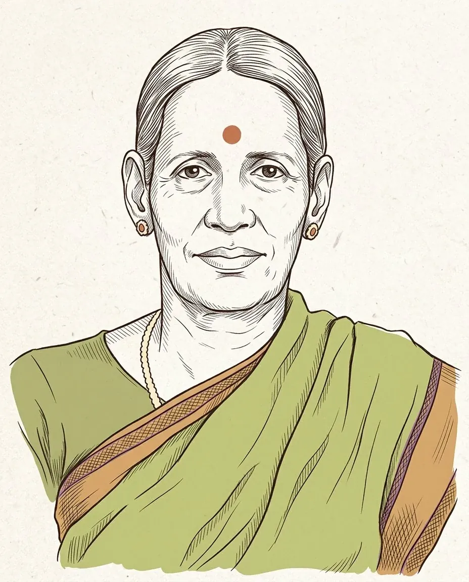Hand-drawn portrait of the grandmother whose recipes Appayee Foods is built on